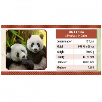 30 Gramm Silbermünze China 2023 - Panda in Farbe | Variante 1