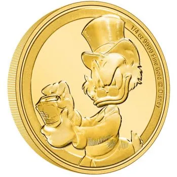 1/4 Unze Goldmünze Niue 2022 in Polierte Platte | Disney`s Classics Ausgabe - Motiv: 75 jähriges Jubiläum Dagobert Duck ™ - Scrooge McDuck ™