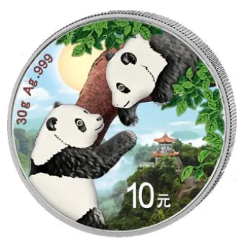 30 Gramm Silbermünze China 2023 - Panda in Farbe | Variante 2