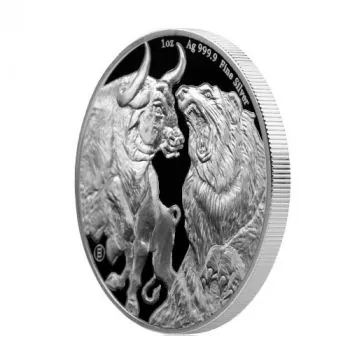 1 Unze Silbermünze Tschad 2023 | Motiv: Bulle und Bär ( Bull & Bear )