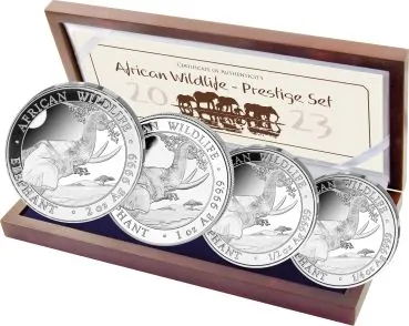 Somalia Silbermünzen Prestige SET in Polierte Platte von 2023 | Serie: African Wildlife - Motiv: Elefant | 4er Münz Set