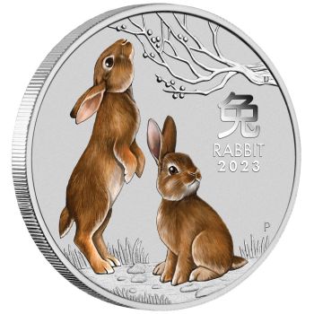 1 Unze Silbermünze Australien 2023 in Farbe - Lunar Serie 3 - Motiv: HASE