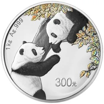 1 Kilo / 1000 Gramm Silbermünze China 2023 in Polierte Platte und Irisierende Färbung - Panda