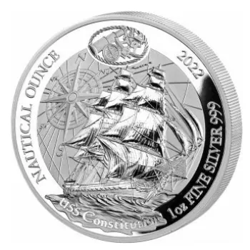 1 Unze Silbermünze Ruanda 2022 in Polierter Platte | Nautische Unze - Motiv: USS Constitution