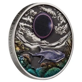 2 Unze Silbermünze Australien 2023 in Antique Finish | Motiv: Totale Sonnenfinsternis - Ningaloo Eclipse