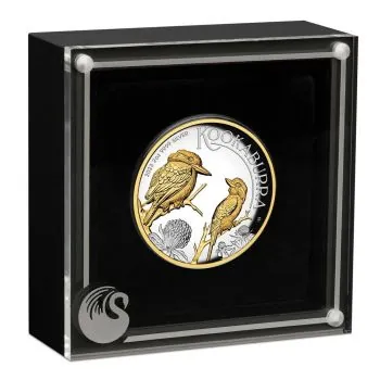 2 Unze Silbermünze Australien 2023 - Kookaburra vergoldet in HIGH RELIEF und Polierte Platte