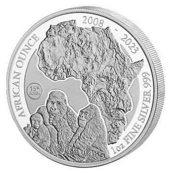 1 Unze Silbermünze Ruanda 2023 - Berggorilla in Polierter Platte | 15 Jahre Jubiläumsausgabe