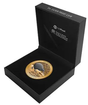 2 Unze Silbermünze Neuseeland 2023 HIGH RELIEF Polierte Platte in Black Proof vergoldet | Motiv: KIWI