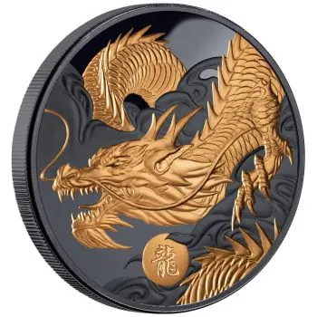1 Unze Silbermünze Niue 2024 in Black Proof vergoldet - Lunar Serie | Jahr des Drachen - Year of the Dragon