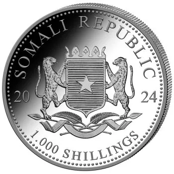 10 Unze Silbermünze Somalia 2024 - Elefant