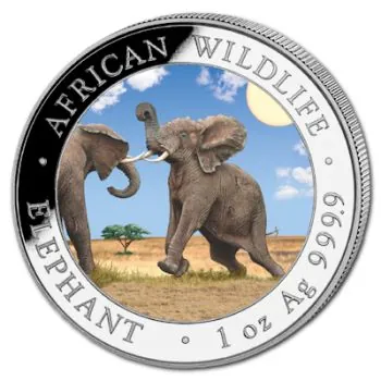 1 Unze Silbermünze Somalia 2024 - Elefant in Farbe