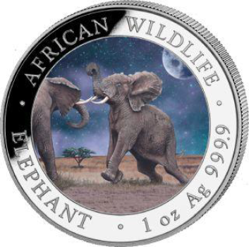 2 x 1 Unze Silbermünze Somalia 2024 SET - Elefant in Farbe | Day & Night