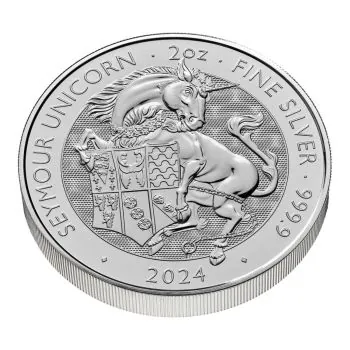 2 Unze Silbermünze Großbritannien 2024 - The Royal Tudor Beasts Collection | Motiv: Seymour Unicorn