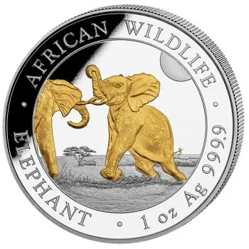 1 Unze Silbermünze Somalia 2024 - Elefant vergoldet