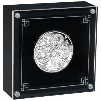 1 Unze Silbermünze Australien 2024 in Polierte Platte - Lunar Serie 3 - Motiv: DRACHE