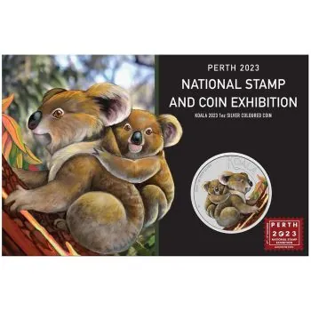 1 Unze Silbermünze Australien 2023 - Koala in Farbe | Ausgabe: Nationale Briefmarken und Münzausstellung - National Stamp and Coin Exhibition