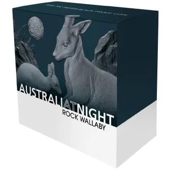1 Dollar | 1 Unze Silbermünze Niue 2024 in Black Proof | Serie: Australien bei Nacht - Motiv: Felskängurus - Rock Wallaby | 9. Ausgabe