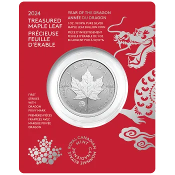 1 Unze Silbermünze Kanada 2024 im Blister - Maple Leaf | Treasured Silver Maple Leaf First Strikes - Privy Mark: Year of the Dragon - Jahr des Drachen ( Premium Bullion )