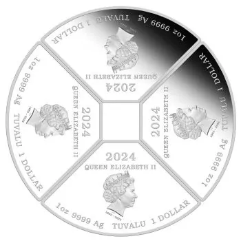 4 x 1 Unze Silbermünzen SET Tuvalu 2024 Polierte Platte in Farbe | Lunar Serie - Motiv: DRACHE || 4er Münz Set