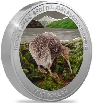 1 Unze Silbermünze Neuseeland 2024 - Kiwi in Farbe und Polierte Platte