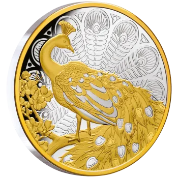 1 Unze Silbermünze Niue 2024 vergoldet in Polierte Platte | Motiv: Pfau ( Peacock )