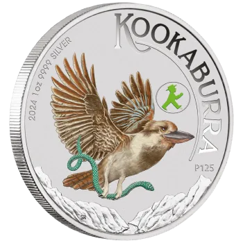 1 Unze Silbermünze Australien 2024 Blister in Farbe - Kookaburra | Privy Mark: World Money Fair Berlin Ausgabe