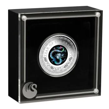 1 Unze Silbermünze Australien 2024 in PP - Opal Serie | Motiv: Lunar Serie DRACHE