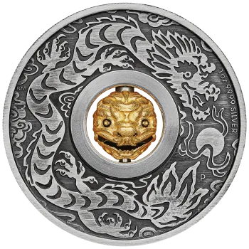 1 Unze Silbermünze Tuvalu 2024 Rotating Charm in Antique Finish | Lunar Serie - Motiv: YEAR OF THE DRAGON ( Drache)