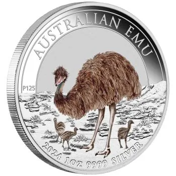1 Unze Silbermünze Australien 2024 in Farbe - Emu