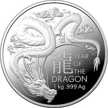 1 Kilo Silbermünze Australien 2024 in Polierte Platte - Lunar Serie - Motiv: DRACHE | RAM Ausgabe