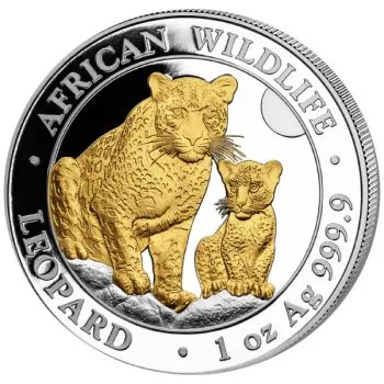 1 Unze Silbermünze Somalia 2024 | Serie: African Wildlife - Motiv: Leopard vergoldet