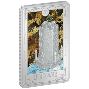 1 Unze Silbermünze Niue 2024 Polierte Platte in Farbe | Serie: Tarot Cards | Motiv: Der Turm - The Tower ( 17. Ausgabe )