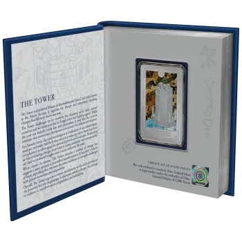 1 Unze Silbermünze Niue 2024 Polierte Platte in Farbe | Serie: Tarot Cards | Motiv: Der Turm - The Tower ( 17. Ausgabe ) *