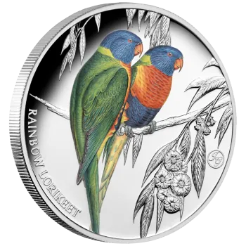 1 Unze Silbermünze Niue 2024 Polierte Platte in Farbe | Motiv: Regenbogenlori - RAINBOW LORIKEET *