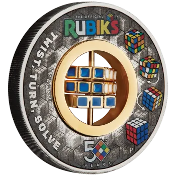2 Unze Silbermünze Tuvalu 2024 mit Farbe veredelt in Antique Finish | MOTIV: Rubik's™ Cube 50. Jubiläum ( Rubik’s™ Cube 50th Anniversary ) *