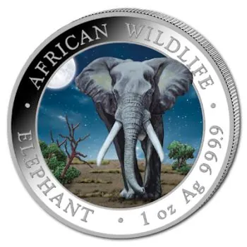 2 x 1 Unze Silbermünze Somalia 2025 SET - Elefant in Farbe | Day & Night