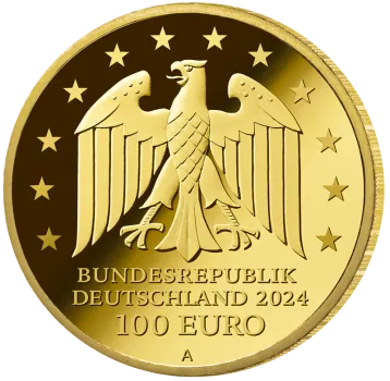 Deutschland 100 Euro Gold Gedenkmünze 2024 | Serie: Meisterwerke der Deutschen Literatur - Motiv: Der zerbrochne Krug von Heinrich von Kleist (1777–1811) | 2. Ausgabe | Prägeanstalt: A