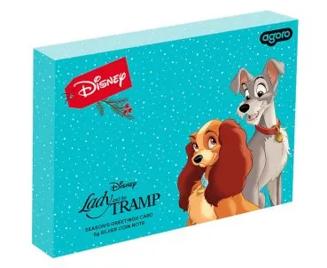 5 Gramm Silberbanknote Niue 2024 Polierte Platte in Farbe | Disney`s Susi und Strolch Weihnachtsgrüße | Season's Greetings - Lady and the Tramp ( Merry Christmas ) *