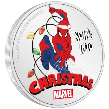 1 Unze Silbermünze Niue 2024 Polierte Platte in Farbe | Marvel `s Spiderman Weihnachtsgrüße - Season’s Greetings ( To Be Amazing ) *