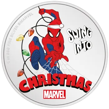 1 Unze Silbermünze Niue 2024 Polierte Platte in Farbe | Marvel `s Spiderman Weihnachtsgrüße - Season’s Greetings ( To Be Amazing ) *