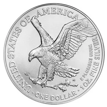 1 Unze Silbermünze USA 2026 American Eagle aus 999 Feinsilber, Vorderseite mit Walking Liberty Motiv, Rückseite mit modernem Adlerdesign,