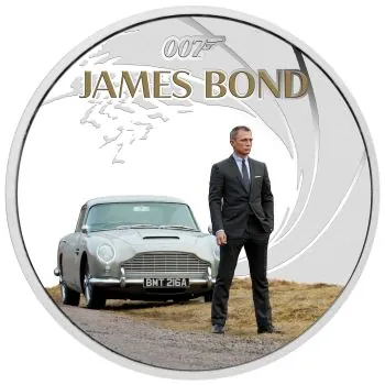 1 Unze Silbermünze Tuvalu 2024 Polierte Platte in Farbe | Serie: James Bond - Motiv: Daniel Craig mit Aston Martin DB5 *