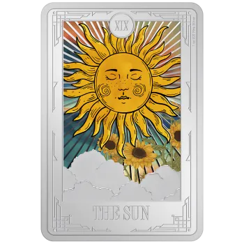 1 Unze Silbermünze Niue 2024 Polierte Platte in Farbe | Serie: Tarot Cards | Motiv: Die Sonne - The Sun ( 20. Ausgabe ) *