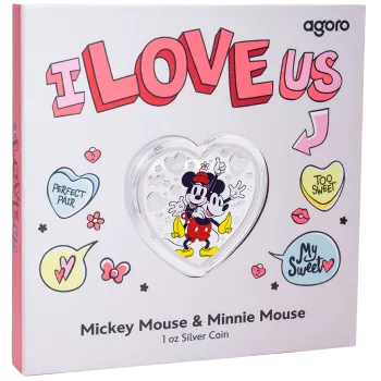 1 Unze Silbermünze Niue 2025 Polierte Platte in Farbe | Disney`s ™ Love Ausgabe | Mickey and Minnie Mouse ™ - Disney I Love Us ™ *