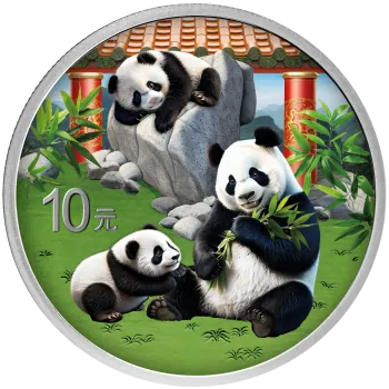 30 Gramm Silbermünze China 2025 - Panda in Farbe | Variante 1 ( Rotes Dach )