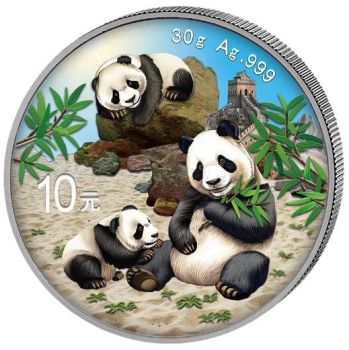 30 Gramm Silbermünze China 2025 - Panda in Farbe | Variante 2