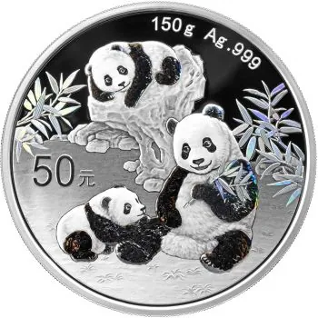 150 Gramm Silbermünze China 2025 in Polierte Platte und Irisierende Färbung - Panda