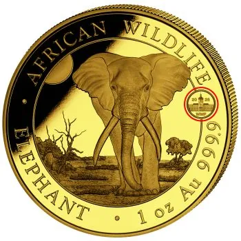 1 Unze Goldmünze Somalia 2025 - Elefant | Privy Mark: World Money Fair Berlin