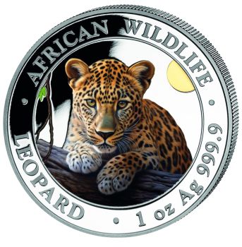 1 Unze Silbermünze Somalia 2025 | Serie: African Wildlife - Motiv: Leopard in Farbe