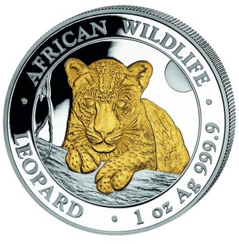 1 Unze Silbermünze Somalia 2025 | Serie: African Wildlife - Motiv: Leopard vergoldet